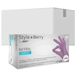 Style Berry Nitrilhandschuhe, puderfrei, lila, Stabile Einmalhandschuhe mit Fingerspitzentexturierung, 1 Karton = 10 Packungen à 100 Stück, Größe S