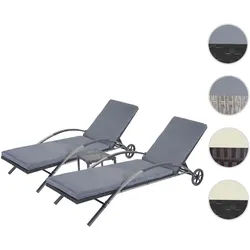 2er-Set Sonnenliege HWC-E27, Relaxliege Gartenliege, Poly-Rattan ~ schwarz Kissen dunkelgrau