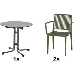 SIENA GARDEN Urban Lights Set 3teilig Lane Sessel gastrotauglich olive mit Tisch Sola Ø80