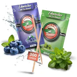 Stoxser Mundpflegecenter Stoxser 300x Zahnstocher mit Geschmack 2er Pack, 300x Zahnstocher mit Geschmack 2er Pack, Kein Kaugummi Unterstützend zu Zahnpasta Zahnseide Zuckerfrei blau
