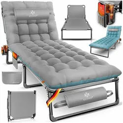 KESSER Campingliege Campingbett Campingliege Angelliege Karpfenliege klappbar (mit Tragetasche, Getränkehalter & Nackenkissen bis 250 kg belastbar) 190 x 68 x 30 cm strapazierfähiges Oxford-Gewebe stabiles Stahlgerüst blau|grau
