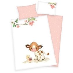Herding Babybettwäsche Herding Flanell Baby Kinder Bettwäsche süßes Kälbchen rosa 100x135 cm, Flanell, 2 teilig rosa