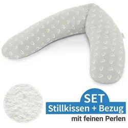 Theraline Stillkissen Das Komfort - Herzen - Grau, 2-tlg., Lagerungskissen Schwangerschaftskissen inkl. Bezug (Baumwolle) 180 cm grau