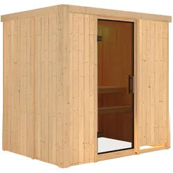 Karibu Sauna Fanja - 68 mm Systemsauna - 230 Volt Plug & Play-Ohne Ofen-Ohne Dachkranz-Ganzglastür in Graphit-Optik