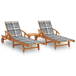 vidaXL Gartenliege Sonnenliegen 2 Stk. mit Tisch und Auflagen Massivholz, 1 St.