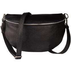 MIRROSI Bauchtasche Damen, Echtleder, Leder, Made in Italy, Umhängetasche, Brusttasche, (Schultertasche für jeden Anlass (1 Tasche & 1 Gurt), 3 Größen auswählbar), Crossbody Bag, Damen Taschen verstellbaren Schulterriemen schwarz|silberfarben Mittelgroße Tasche (25x16x7cm)