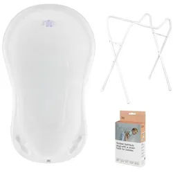 Hylat Baby Babybadewanne Hylat Baby Badewanne Set - für Neugeborene und Babys – Lite, Yeti, (3-teiliges SET, 3-tlg), Babywanne, Gestell, Abfluss – Weiß