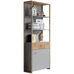 Xora Standregal , Grau, Eiche Artisan , Metall , 3 Fächer , 1 Schubladen , 65x205x38 cm , Beimöbel erhältlich, stehend , Wohnzimmer, Regale, Bücherregale