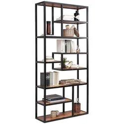 Carryhome Regal , Schwarz, Akaziefarben , Holz, Metall , Akazie , 90x190x30 cm , Wohnzimmer, Regale, Bücherregale