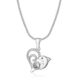 NAHLE Kette mit Anhänger 925 Silber Herz Delfin Kette, 925 Silber Anhänger mit Zirkonia - rhodiniert silberfarben 50cm