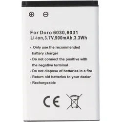 Akku passend für Doro 6030, 6031, Li-Ion, 3,7V, 900mAh, 3,3Wh