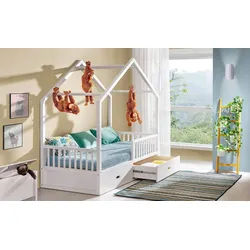 JVmoebel Kinderbett Etagenbett aus Holz in Weiß für Kinderzimmer mit zwei Liegeflächen (1-tlg., Bett), Made in Europa weiß