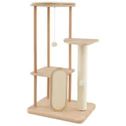 KOMFOTTEU Kratzbaum, mit Sisal-Kratzbrett und -Stamm, 2 Plattformen beige|weiß