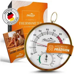 Alpenhauch Hygrometer & Thermometer aus Kupfer [2in1] - Präzieses Saunathermometer, Kupfer-& Edelstahlgehäuse, gehärtetes Glas, automatische Kalibrierung goldfarben