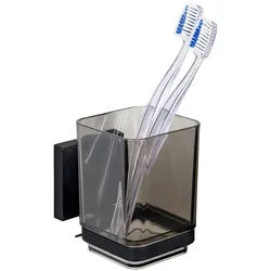 WENKO Zahnputzbecher Vacuum-Loc® Modell Quadro, mit Wandhalterung ohne Bohren, Edelstahl und Kunststoff schwarz