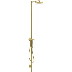 hansgrohe AXOR Starck Duschsäulen Set, Kopfbrause 240 1-jet, mit Thermostat, Aufputzmontage, 12672950, Farbe: Brushed Brass