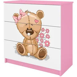 Raumhirsch Furniture Kommode Babydreams Teddybär Blumen 81/81/41 , Rosa , Holzwerkstoff , Rechteckig , 81x81x41 cm , Babymöbel & Kindermöbel, Babyzimmer, Babyregale & Kinderregale
