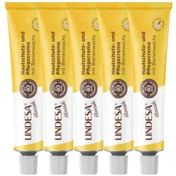 Lindesa Handcreme K Klassik Hautschutzpflegecreme mit Bienenwachs Handcreme 50 ml, 5-tlg., gelbe Alu-Tube