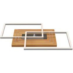 Xxxl Led-Deckenleuchte , Silberfarben , Holz, Metall , Eiche , massiv , quadratisch , 42x7x50 cm , Farbwechsler, getrennt schaltbar , Lampen & Leuchten, LED Beleuchtung, LED-Deckenleuchten