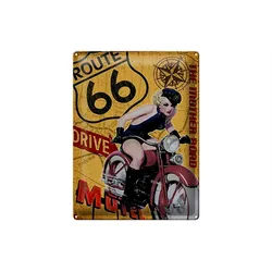 Femer GmbH Metallschild Pin Up 30x40cm Route 66 the mother road Motel, (1 St), gewölbte Oberfläche, abgerundete Ecken, umgeschlagene Kanten