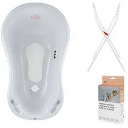Hylat Baby Babybadewanne Hylat Baby Badewanne Set - für Neugeborene und Babys – Motiv Friends, (3-teiliges SET, 3-tlg), Babywanne, Ständer, Abfluss – Grau grau