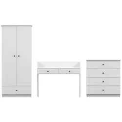 Deine Möbel 24 Jugendzimmer-Set OSCAR B Kinderzimmer-Set Kinderzimmer, (Kleiderschrank 2-türig, Kommode mit 4 Schubladen, Schreibtisch / Schminktisch, 3-tlg., ganz in Weiß / Cashmere, Griffe: Rosa / Anthrazit OSCAR-Kollektion), Jugendzimmer Jungenzimmer Mädchenzimmer