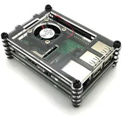Gehäuse für Raspberry Pi 3B+, 3B, 2B mit Lüfter, stackable, transparent/schwarz