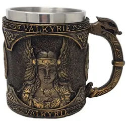 MystiCalls Bierkrug Krug Valkyrie - Götterkrug Bierkrug Wikinger, 1-tlg., Polyresin, Herausnehmbarer Metalleinsatz braun
