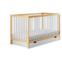 Kids Collective Babybett mit Schublade 60x120 cm in Natur-Weiß , Naturfarben, Weiß , Holz , Buche , 60x120 cm , Babymöbel & Kindermöbel, Babyzimmer, Babybetten, Gitterbetten