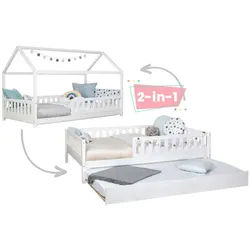 Mid.you Ausziehbett , Weiß , Holz , Kiefer , Schichtholz,massiv , H2 , Höhe ca. 20 cm , 120x200 cm , Bettkasten, bodentiefer Einstieg , Babymöbel & Kindermöbel, Kinderzimmer & Jugendzimmer, Kinderbetten, Kinderbetten & Jugendbetten