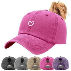 LuxusKollektion Baseball Cap Baseballcap Pferdeschwanz Damen Herzstickmuster Zopfloch B_Rosa