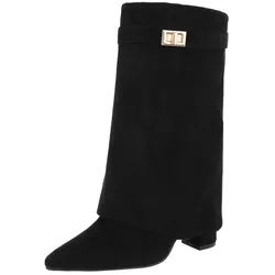 Ital-Design Modische Stiefeletten mit hohem Schaft für Damen High-Heel-Stiefel (90169642) Blockabsatz Stiefel in Schwarz schwarz 37 EU