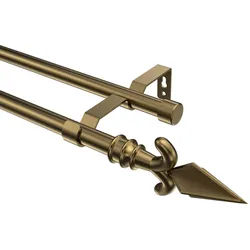 GARDINENSTANGE Olymp Matteo 260 cm (geteilt in 2 x 130 cm), 2-läufig (ohne Ringe), 16 mm Ø Messing Antik
