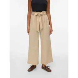 Paperbag-Hose VERO MODA "VMSYDNEY HW PAPERBAG ANKLE PANT NOOS", Damen, Gr. S (36), Länge 32, safari, Web, Obermaterial: 53% Viskose, 35% Polyester, 12% Nylon, unifarben, knöchelfrei, Hosen Paperbag-Hose, Materialmix