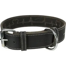 TRIXIE Rustic Fettleder-Halsband Heartbeat, L–XL: 55–65 cm / 40 mm, schwarz