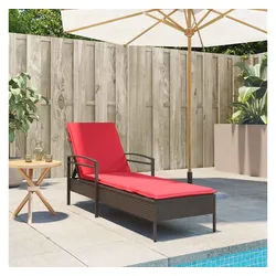vidaXL Gartenliege, Sonnenliege mit Kissen Braun 63x200x81 cm Poly Rattan
