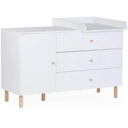 Childhome Wickelkommode , Weiß , Holz , Buche , 2 Fächer , 3 Schubladen , 137x93x75 cm , EN 71 , Baby & Kindermöbel, Babyzimmer, Wickelkommoden & Zubehör, Wickelkommoden