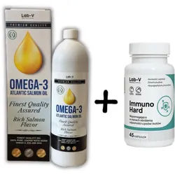 Lab-v Omega-3 100 % Hochwertiges Öl vom Atlantischen Lachs für Hunde und Katzen 1000 ml + Lab-v Immuno Hard – Unterstützung des Immunsystems für Hunde und Katzen, 45 Kapseln