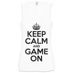 Urban Backwoods Tanktop Keep Calm And Game On Ärmelloses Damen T-Shirt Geek Nerd Gamer Admin RPG Robot Role Play weiß XL