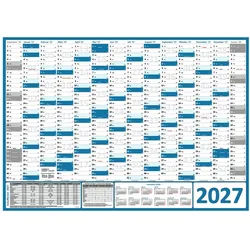 LYSCO Wandkalender Classic1 Wandplaner 2027 DIN A0 / A1 - 14 Monate (gerollt), Kalender 2027 Faben blau, grau, grün, hellblau, orange, rot, türkis, Formate DIN A0 (841 x 1189mm) / DIN A1 (594 x 841mm) blau