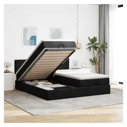 vidaXL Bett, Ottoman-Bett mit Matratzen Schwarz 160x200 cm Stoff