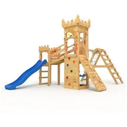 bibex Spielturm Ritterburg-XL120 (offen) - Kletterturm, Rutsche, Schaukel, Sandkasten blau