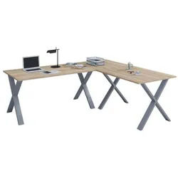 Mid.you Eckschreibtisch , Silberfarben, Sonoma Eiche , Holzwerkstoff , rechteckig , X-Form , 80x76x220 cm , in verschiedenen Holz-Dekoren erhältlich , Büromöbel, Schreibtische, Eckschreibtische