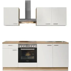 Express Küchenblock , Weiß, Eichefarben , Metall , nur wie online abgebildet bestellbar , 200 cm , vormontierter Korpus , Küchen, Küchenzeilen & Küchenblöcke, Küchenzeilen