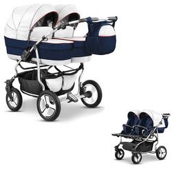 BabyMerc Zwillingswagen Zwillingskinderwagen 2 in 1 Twin Star - 10 Teile - in 16 Farben blau