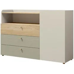 Deine Möbel 24 Kinderkommode Yogi 08 140/93 cm in Graubeige / Geölte Eiche / Eukalyptus , Greige, Eichefarben, Eukalyptusholzfarben , Holzwerkstoff , 140x93x40 cm , Babymöbel & Kindermöbel, Babyzimmer, Babyregale & Kinderregale