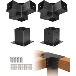 VEVOR Pfostenverbinder, Pfostennecke für 92x92 mm Pfosten, 4-Wege-Hochleistungs-Eckhalterungen, Pfostenträger, Woodworks DIY-Pfostenbasissatz, für Pavillons, Terrassenpergolen, Pavillion, 4er-Set