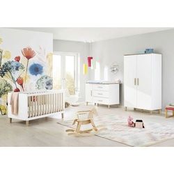 Pinolino Babyzimmer , Weiß, Eichefarben , Holzwerkstoff , 3 Fächer , 3 Schubladen , zum Sitzsofa umbaubar, zum Juniorbett umbaubar, höhenverstellbar, Sprossen mit Normabstand, Aufbauanleitung im Karton, Lattenrost inklusive, Schlupfsprossen , Baby & Kindermöbel, Babyzimmer, Babyzimmer-serien