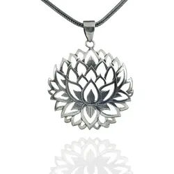 NAHLE Kette mit Anhänger Silber Lotus Blume Lebensblume Silber Kette Blume des Lebens (2-tlg., inkl. Schmuckbox), handgefertigt silberfarben 65cm