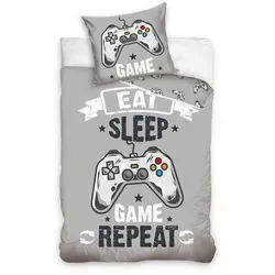 MTOnlinehandel Bettwäsche Gamer 135x200 + 80x80 cm, 100 % Baumwolle, Renforcé, 2 teilig, Zocken Gaming / Game Kinder-, Teenager-Bettwäsche grau